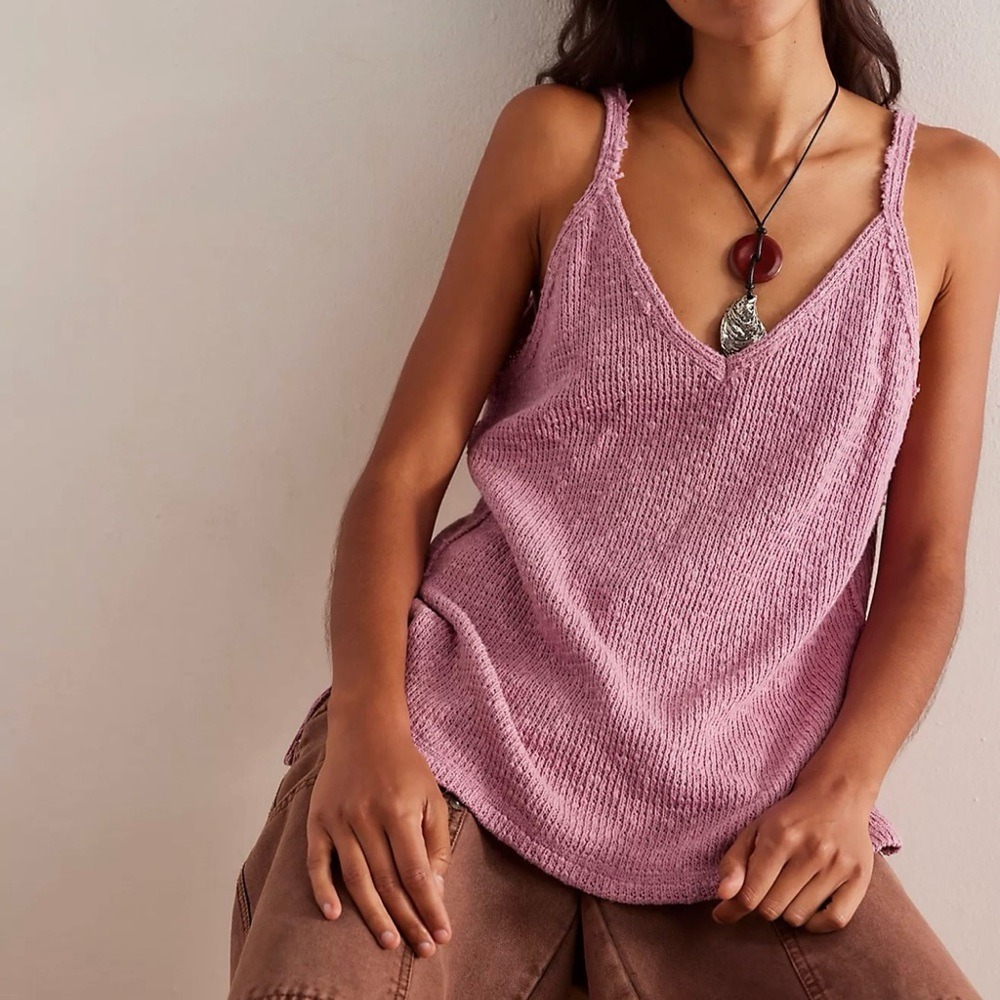 We The Free Don't Go Smoked Pink Knit Sweater Tank Size Med NWT